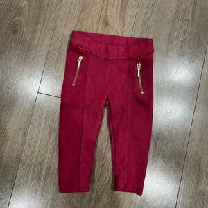 Janie and Jack Red boy girl pants Faux Gold zippers faux Suede 6-12 Months